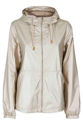 CHAQUETA DE MUJER CORTAVIENTOS CON CAPUCHA BEIGE METALIZADO