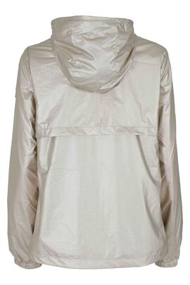 CHAQUETA DE MUJER CORTAVIENTOS CON CAPUCHA BEIGE METALIZADO