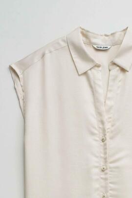 BLUSA BÁSICA FLUIDA SIN MANGAS BEIGE