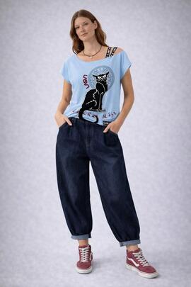 CAMISETA DE MUJER LASAL NOIR AZUL CELESTE