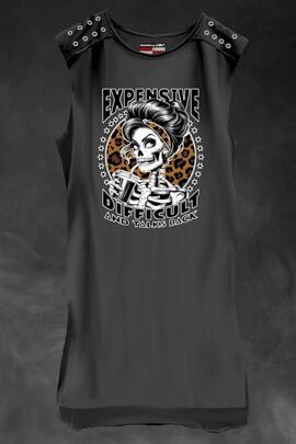 VESTIDO DE MUJER LASAL PRINT NEGRO DESGASTADO