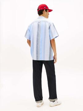 CAMISA DE MANGA CORTA RELAXED FIT RAYAS MULTICOLOR SWEET BLU