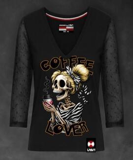 CAMISETA MANGA LARGA LASAL COFFE LOVER NEGRO