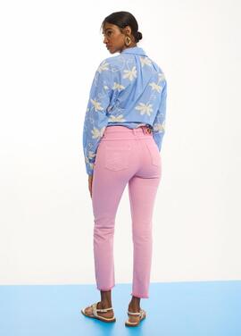 PANTALÓN VAQUERO CAMPANITA BOTONES COLOR ROSA