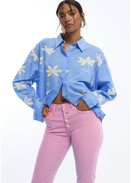 PANTALÓN VAQUERO CAMPANITA BOTONES COLOR ROSA