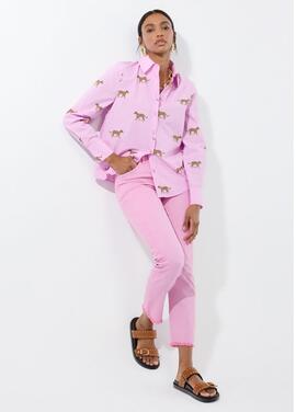 PANTALÓN VAQUERO CAMPANITA BOTONES COLOR ROSA