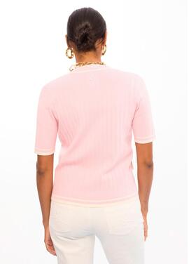 CARDIGAN MANGA CORTA PUNTO ROSA CON DETALLES