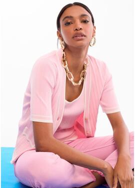 CARDIGAN MANGA CORTA PUNTO ROSA CON DETALLES