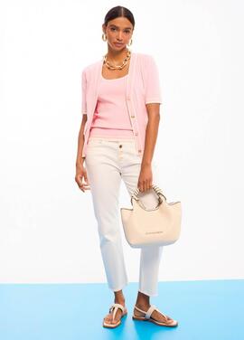 CARDIGAN MANGA CORTA PUNTO ROSA CON DETALLES