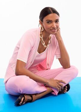 CARDIGAN MANGA CORTA PUNTO ROSA CON DETALLES