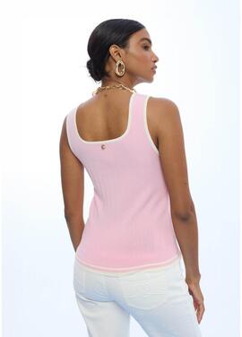 TOP ROSA CON RIB A CONTRASTE