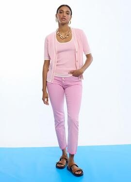 TOP ROSA CON RIB A CONTRASTE