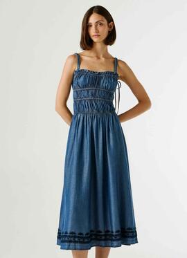 VESTIDO LARGO DE TIRANTES CASS TENCEL 551 BLUE
