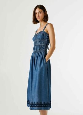 VESTIDO LARGO DE TIRANTES CASS TENCEL 551 BLUE