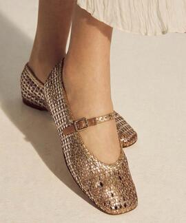 BAILARINAS ALPE PRETTY TRENZADO MARRÓN METALIZADO PLATA