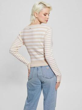 CARDIGAN MARTI STRIPE RIB SLIM FIT PEARL OYSTER MULTI