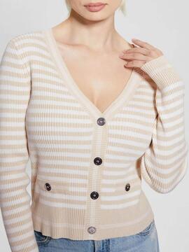 CARDIGAN MARTI STRIPE RIB SLIM FIT PEARL OYSTER MULTI