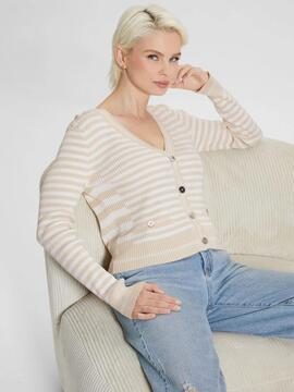 CARDIGAN MARTI STRIPE RIB SLIM FIT PEARL OYSTER MULTI