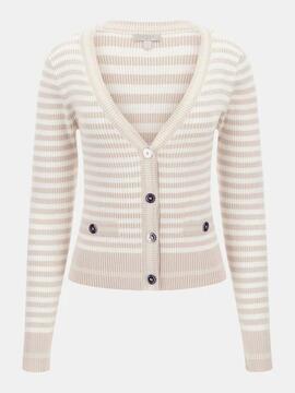 CARDIGAN MARTI STRIPE RIB SLIM FIT PEARL OYSTER MULTI