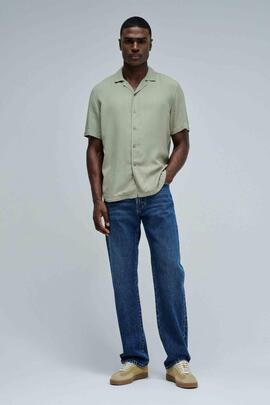 CAMISA MANGA CORTA EN DENIM LIGERO LYOCELL VERDE CAQUI