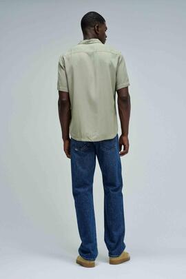 CAMISA MANGA CORTA EN DENIM LIGERO LYOCELL VERDE CAQUI