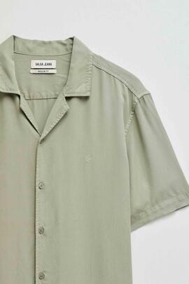 CAMISA MANGA CORTA EN DENIM LIGERO LYOCELL VERDE CAQUI