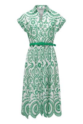 VESTIDO CAMISERO MIDI BORDADO CON CONTRASTE DE COLOR