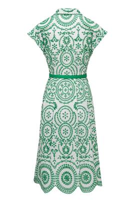 VESTIDO CAMISERO MIDI BORDADO CON CONTRASTE DE COLOR