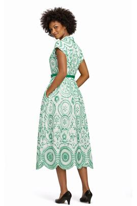 VESTIDO CAMISERO MIDI BORDADO CON CONTRASTE DE COLOR