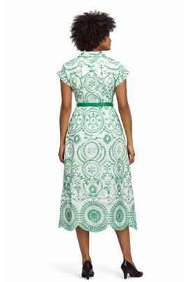 VESTIDO CAMISERO MIDI BORDADO CON CONTRASTE DE COLOR