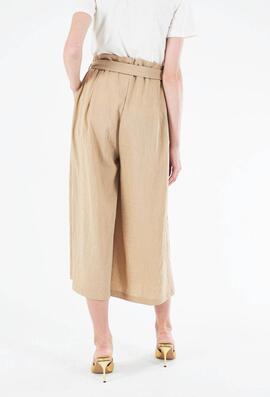 PANTALÓN PALAZZO CROPPED MEZCLA DE LINO BEIGE