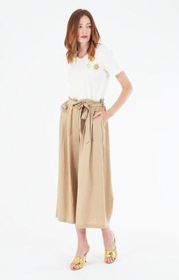 PANTALÓN PALAZZO CROPPED MEZCLA DE LINO BEIGE