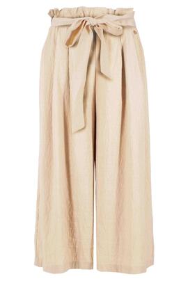 PANTALÓN PALAZZO CROPPED MEZCLA DE LINO BEIGE