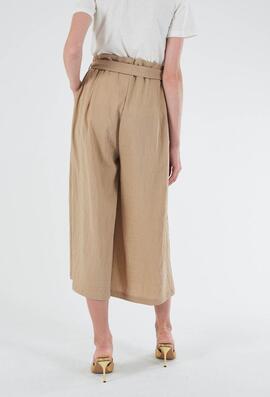 PANTALÓN PALAZZO CROPPED MEZCLA DE LINO COLOR FANGO