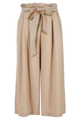 PANTALÓN PALAZZO CROPPED MEZCLA DE LINO COLOR FANGO