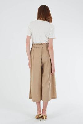 PANTALÓN PALAZZO CROPPED MEZCLA DE LINO COLOR FANGO