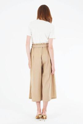 PANTALÓN PALAZZO CROPPED MEZCLA DE LINO BEIGE
