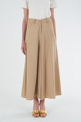 FALDA MIDI MEZCLA DE LINO COLOR FANGO