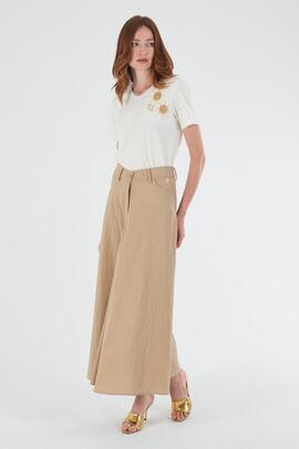 FALDA MIDI MEZCLA DE LINO COLOR FANGO