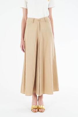 FALDA MIDI MEZCLA DE LINO COLOR BEIGE