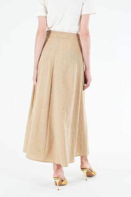 FALDA MIDI MEZCLA DE LINO COLOR BEIGE