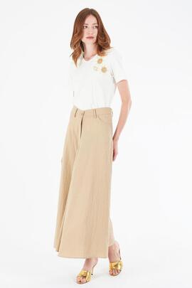 FALDA MIDI MEZCLA DE LINO COLOR BEIGE