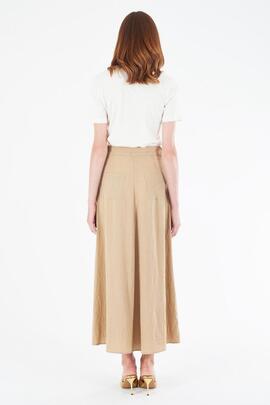 FALDA MIDI MEZCLA DE LINO COLOR BEIGE