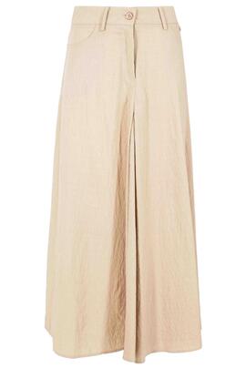 FALDA MIDI MEZCLA DE LINO COLOR BEIGE