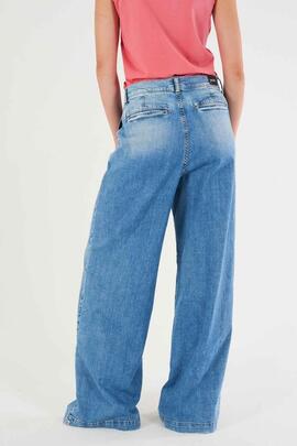 PANTALÓN VAQUERO BOLSO CHINO WIDE LEG MID STONE WASH