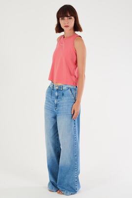 PANTALÓN VAQUERO BOLSO CHINO WIDE LEG MID STONE WASH