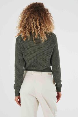 JERSEY DE PUNTO CALADO CON APLIQUES DE PEDRERÍA COLOR VERDE