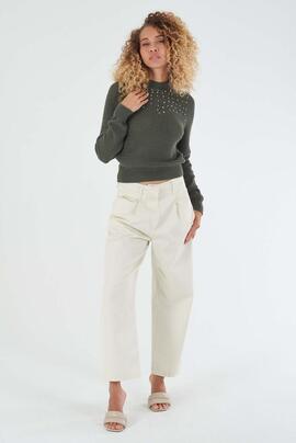 JERSEY DE PUNTO CALADO CON APLIQUES DE PEDRERÍA COLOR VERDE