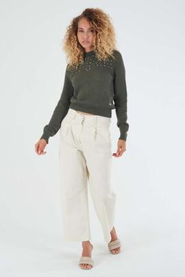 JERSEY DE PUNTO CALADO CON APLIQUES DE PEDRERÍA COLOR VERDE