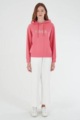 SUDADERA DE MUJER CON CAPUCHA Y LOGO STRASS COLOR